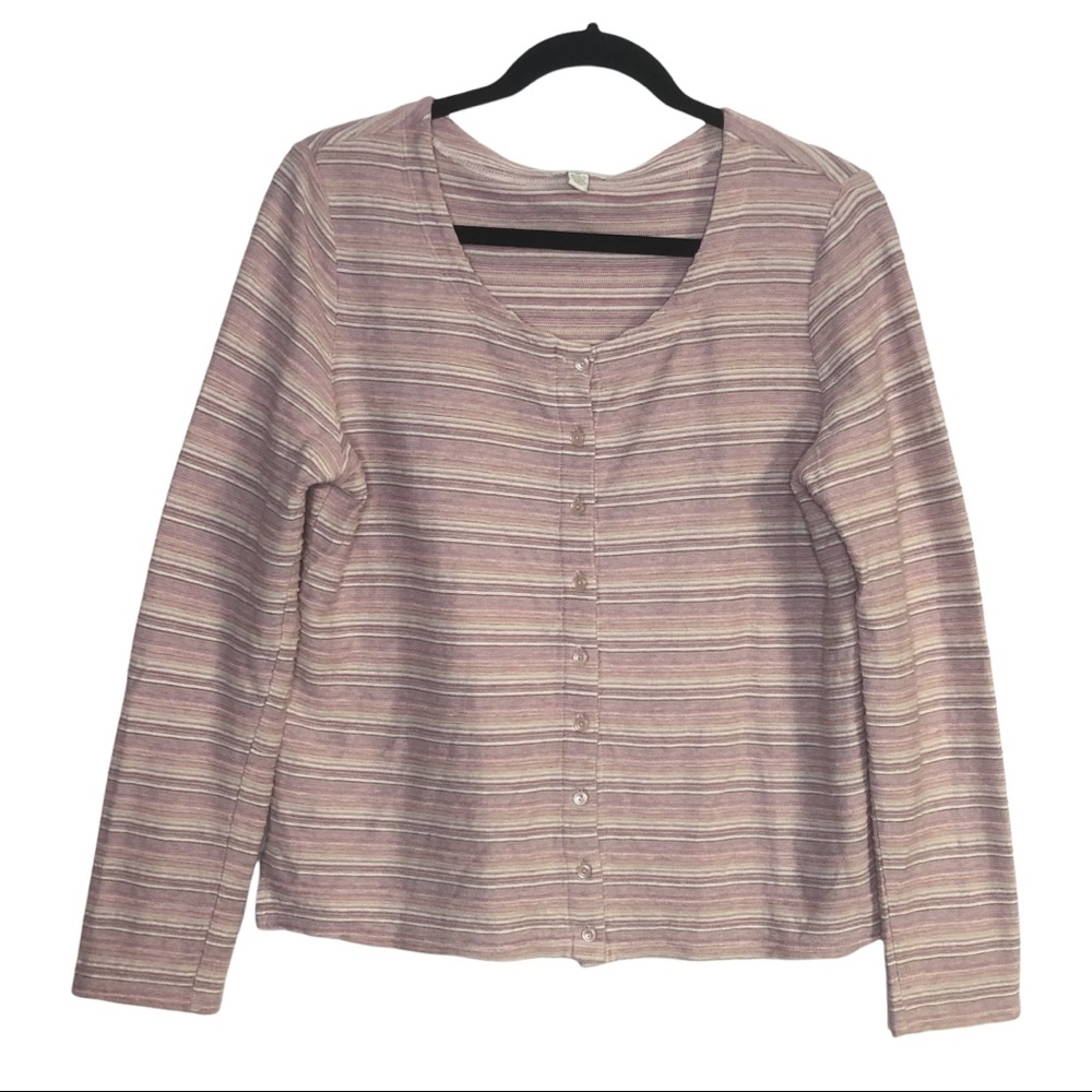 VTG J.Jill Buttoned Front Striped Blouse Top 100% Cotton Size Medium